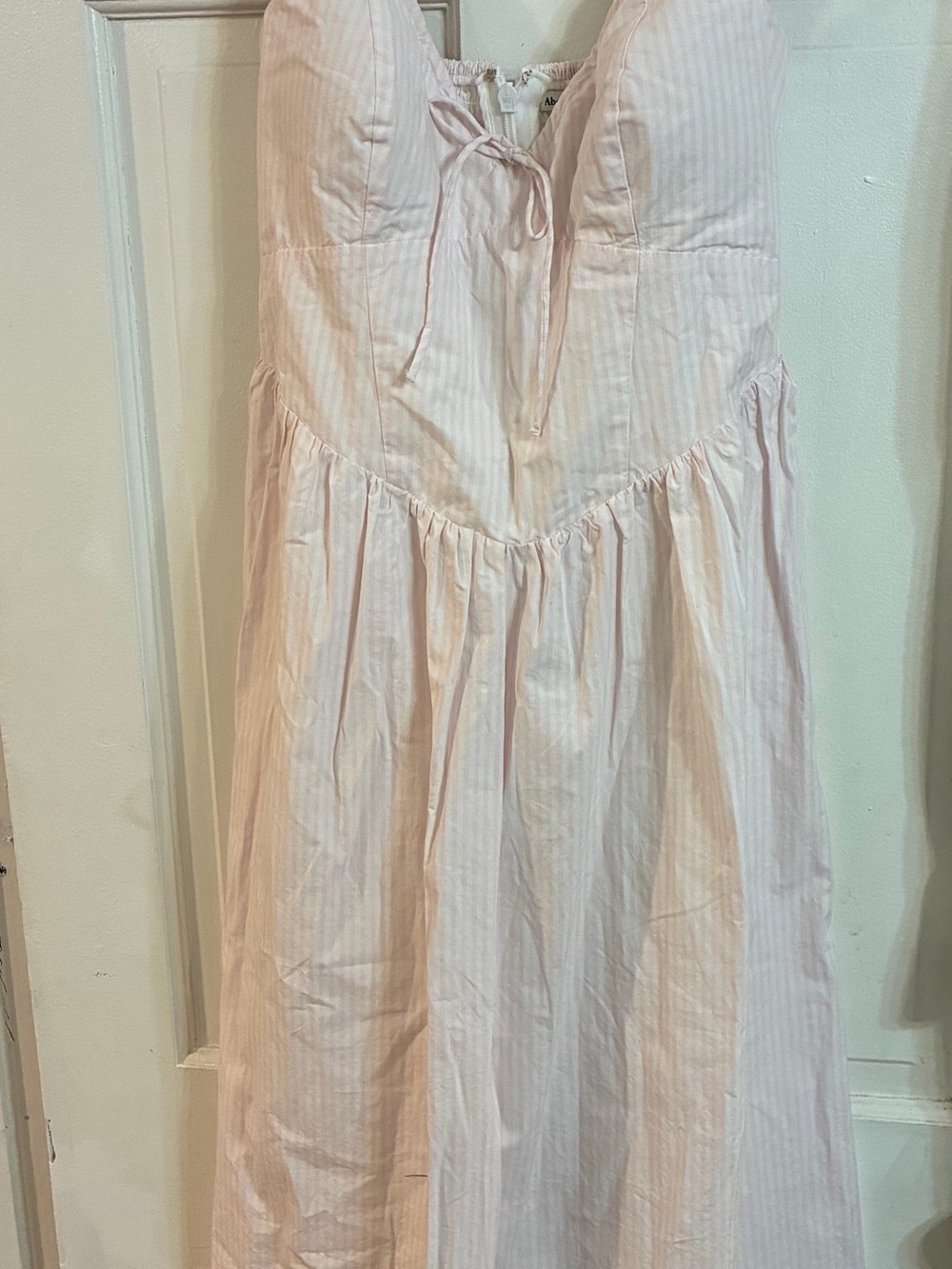Soft Light Pink Stripe Maxi Skirt with Gathered Waist
